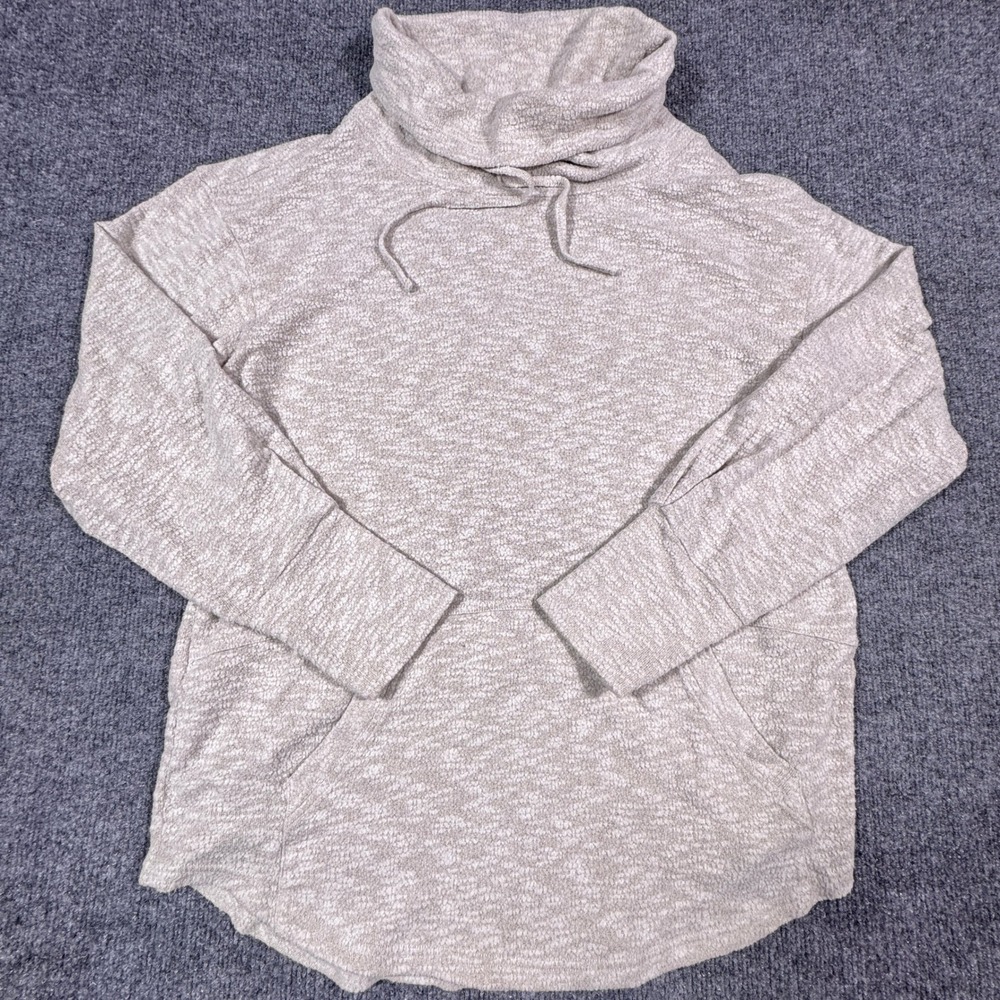 Prana Womens Cowl‎ Neck Pullover Sweatshirt Oatmeal Heather Knit Size L Pocket